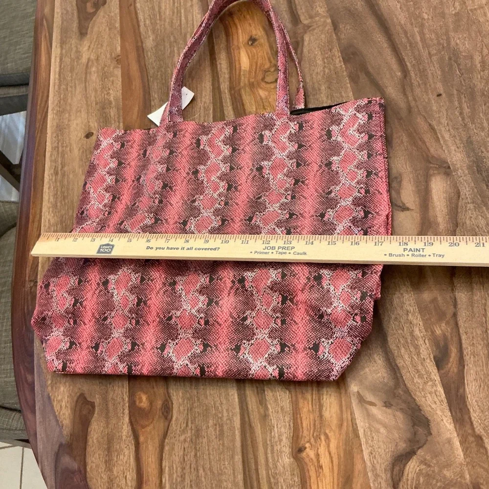 Saks Fifth Avenue Pink Snake‎ Print Tote Bag Faux Leather Large Shoulder Bag